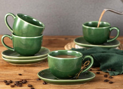 vicrays 6.5 oz Cappuccino Cups with Saucers – Set of 4, Coffee Cups for Latte, Mocha