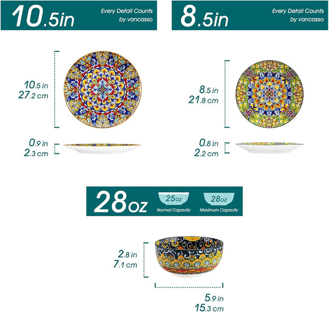 vancasso SIMI 11 Piece Dinnerware Set – Bohemian Porcelain Plates & Bowls