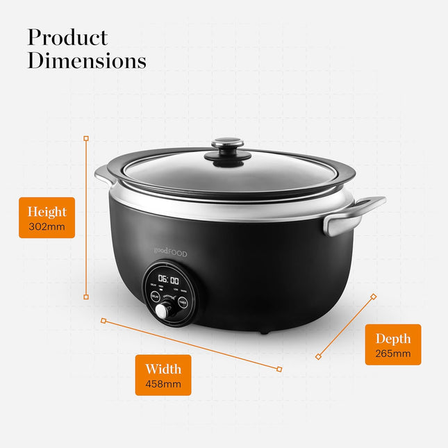 Good Food x Tower 6.5L Digital Slow Cooker with Delay Timer – Black & Stainless Steel