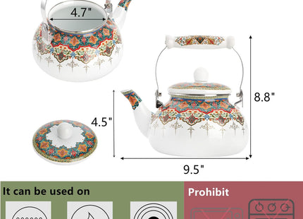 ZOOFOX Ceramic Enamel Tea Kettle – 2.6 Quart Large Floral Teapot