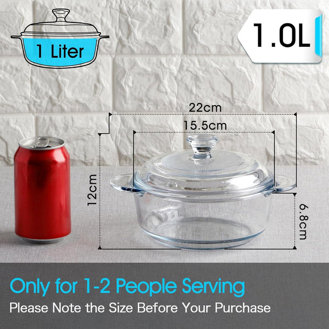 NUTRIUPS Mini Glass Casserole Dish – 1L Round Bakeware
