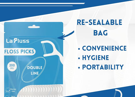La Fluss Dental Floss Picks – 200pcs Double-Line Floss