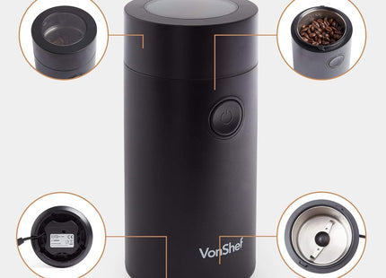 VonShef Electric Coffee & Spice Grinder – 150W, 60g Capacity, Stainless Steel Blades