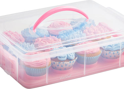 VonShef Cupcake Carrier with Handle – Pink Three Tier Cake Box
