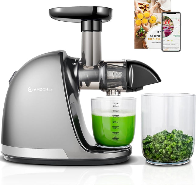 AMZCHEF Cold Press Juicer – Slow Masticating Juicer for Fruits & Vegetables – Grey