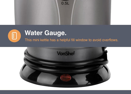 VonShef 0.5L Travel Kettle – with 2 Stackable Cups, 650W, Auto Shut-Off