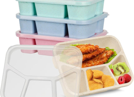 Voency 4 Pack Bento Lunch Box – 4-Compartment Reusable Snack Container with Transparent Lids, Stackable & Dishwasher Safe, 1200ml