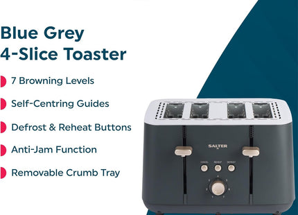 Salter Marino 4-Slice Toaster – 7 Browning Levels, Defrost & Reheat, 1850W