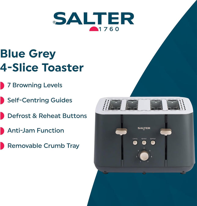 Salter Marino 4-Slice Toaster – 7 Browning Levels, Defrost & Reheat, 1850W
