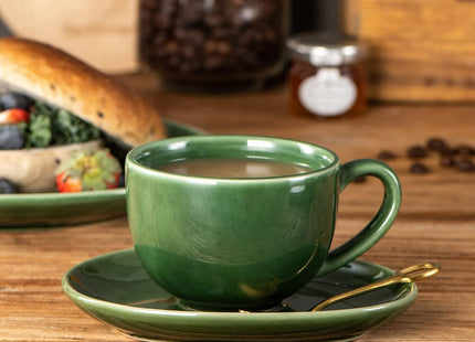 vicrays 6.5 oz Cappuccino Cups with Saucers – Set of 4, Coffee Cups for Latte, Mocha