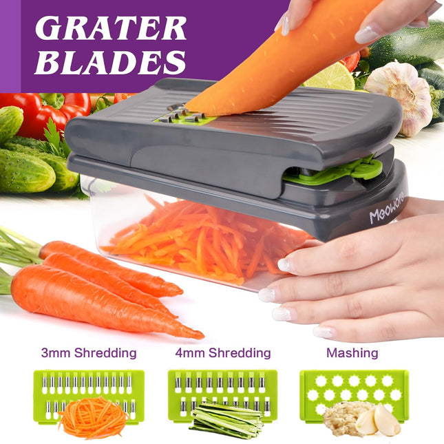 Meoware 7-in-1 Multi-Function Veggie Chopper – Vegetable Slicer (Grey & Green)