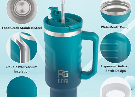 BOGI 40oz Insulated Tumbler with Handle, Straw & Leakproof Lid