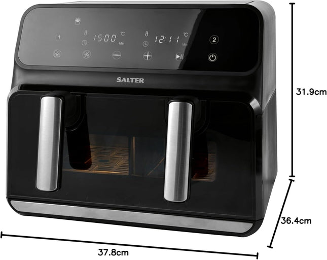 Salter Fuzion Dual Air Fryer – 8L XL Capacity with Removable Divider, 1700W
