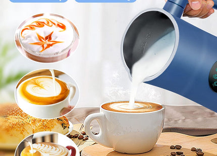 Milk Frother Electric – 4 in 1 Milk Steamer with Automatic Shut-Off – White & Blue