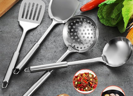 4-Piece Stainless Steel Kitchen Utensil Set – Cooking Spoon, Ladle, Skimmer & Turner