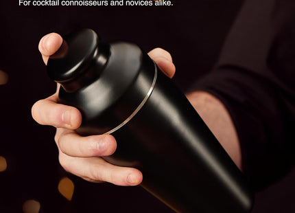 VonShef Parisian Cocktail Shaker Set – Black 6-Piece Stainless Steel Kit (550ml)