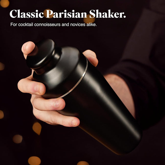 VonShef Parisian Cocktail Shaker Set – Black 6-Piece Stainless Steel Kit (550ml)