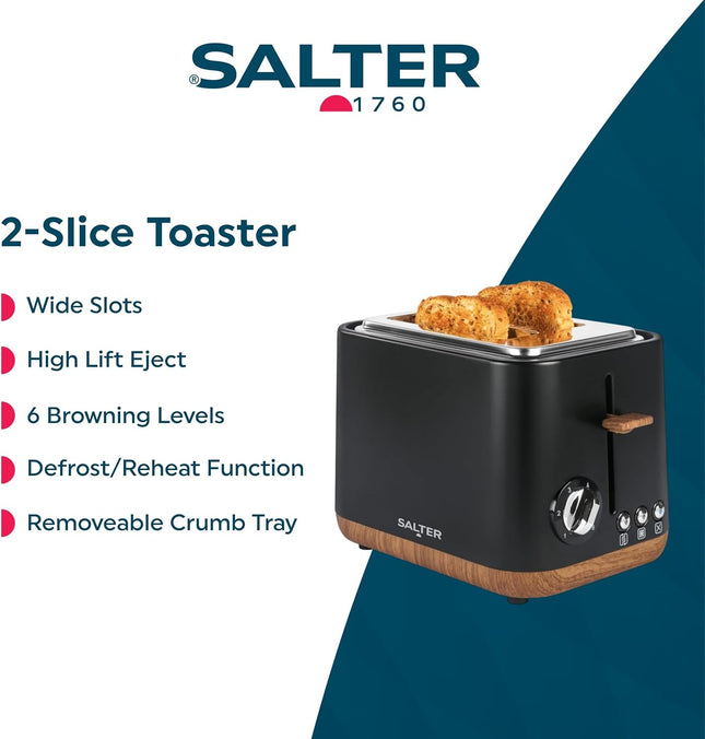 Salter Toronto 2-Slice Toaster – Wide Slot, 6 Browning Levels, Black