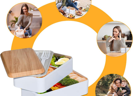 TOPESCT Bento Box for Adults – 1400ML Two-Tier Lunchbox with Cutlery