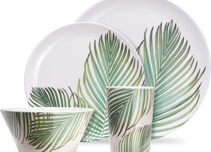 VonShef 16-Piece Melamine Dinnerware Set – Leaf Print Outdoor Dining Collection