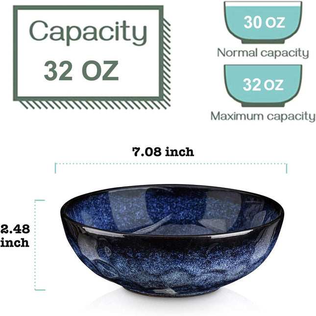 Vicrays 6 Piece Ceramic Bowl Set 940ml – Starry Blue Large Soup, Cereal & Pasta Bowls