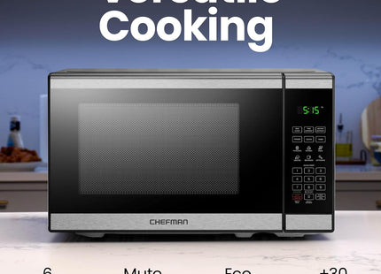 Chefman 20L 800W Microwave Oven with Mirror Finish – Digital Controls - Black