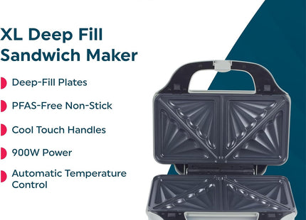 Salter Aspen XL Deep Fill Toastie Maker – 900W Sandwich & Panini Grill, Silver