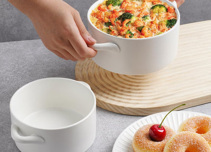 NUTRIUPS Microwavable Ceramic Bowls with Handles & Lids – Set of 2