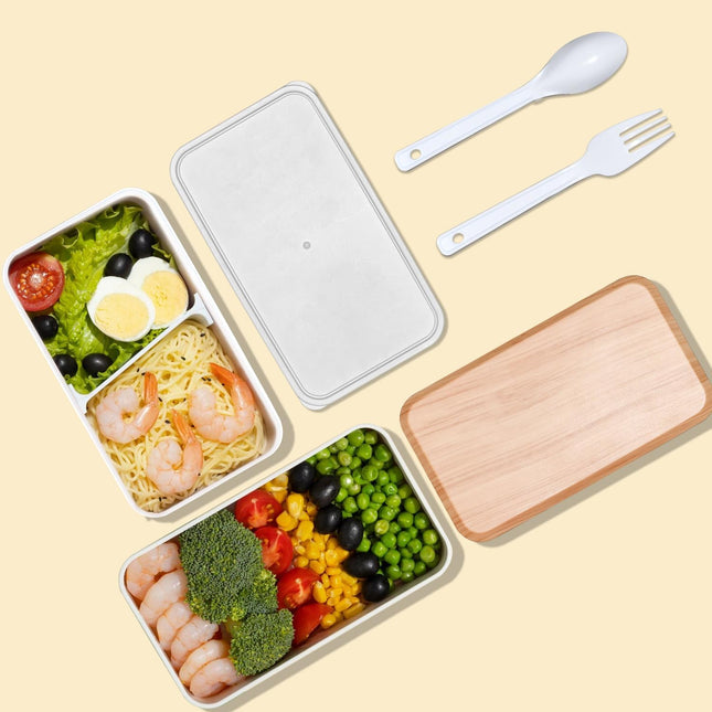 TOPESCT Bento Box for Adults – 1400ML Two-Tier Lunchbox with Cutlery