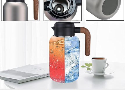 Luvan 2L Thermal Coffee Carafe – 316 Stainless Steel, Vacuum Insulated, Wood Grip
