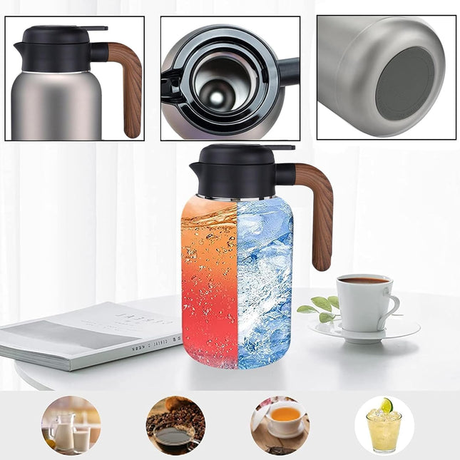 Luvan 2L Thermal Coffee Carafe – 316 Stainless Steel, Vacuum Insulated, Wood Grip