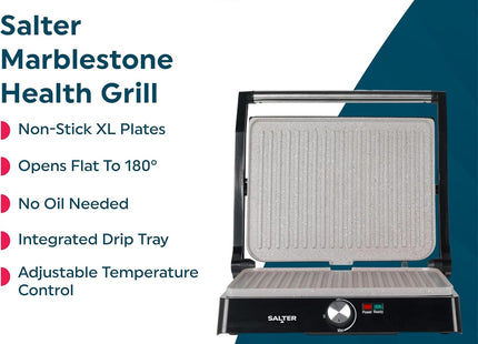 Salter Marblestone Health Grill & Panini Maker 2200W – XL Fold-Out Grill
