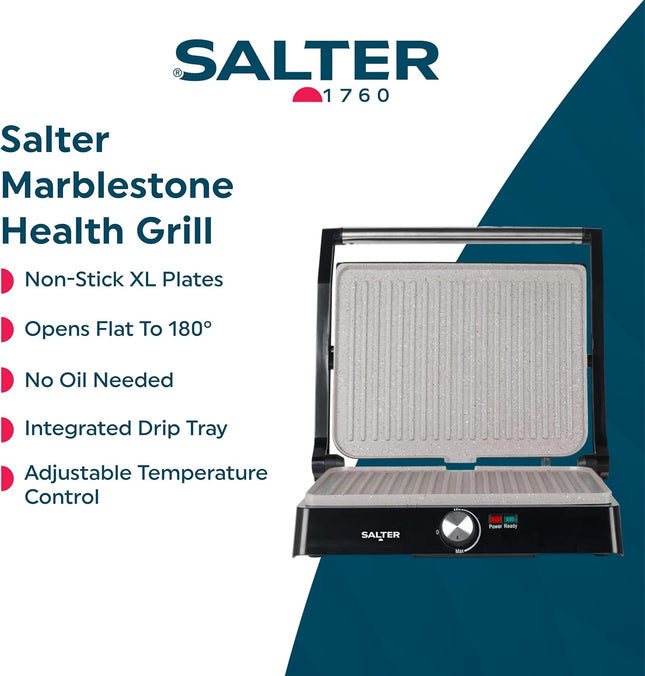 Salter Marblestone Health Grill & Panini Maker 2200W – XL Fold-Out Grill