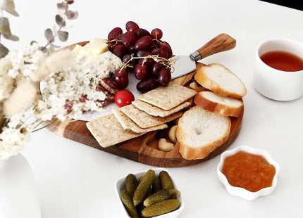 hecef Acacia Wood Cheese Board Set – Marble Tray with Stainless Steel Knife