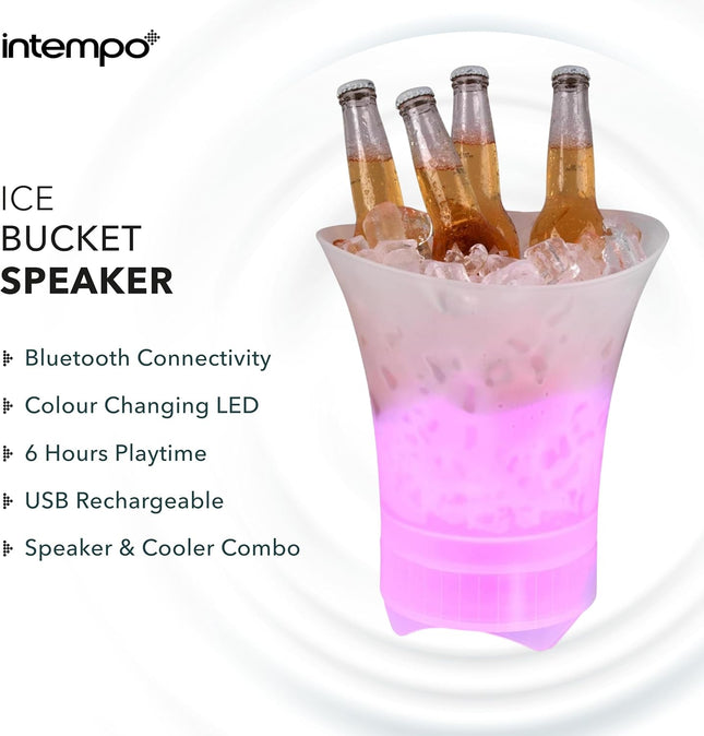INTEMPO Ice Bucket Bluetooth Speaker – LED Party Speaker & Drinks Cooler