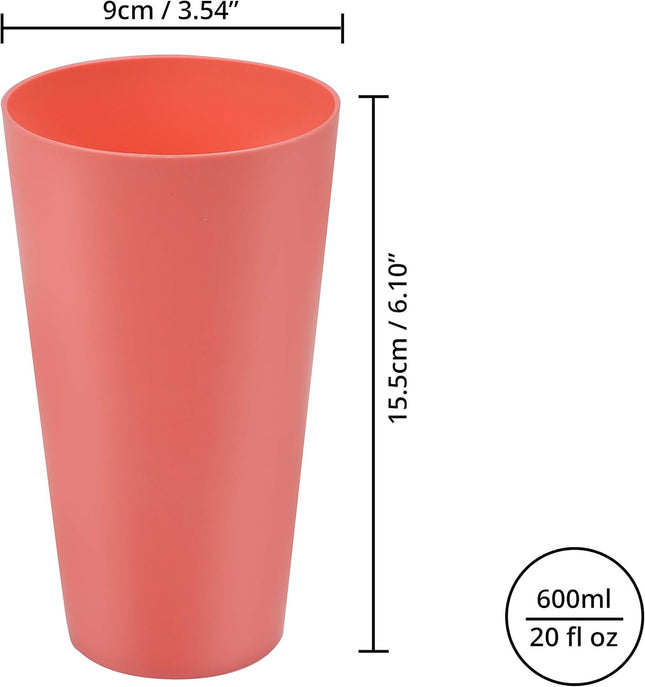 BELLE VOUS 24 Pack Reusable Plastic Cups – 600ml Colourful Party Tumblers