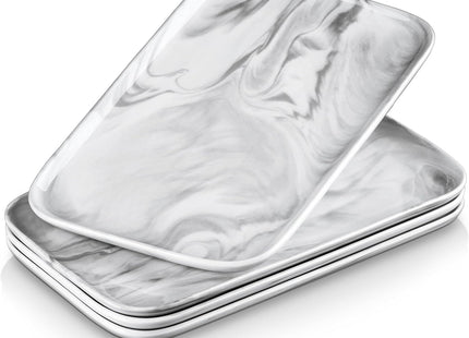 MALACASA 4-Piece Porcelain Serving Platter Set – Marble Grey (12x7 Inch)