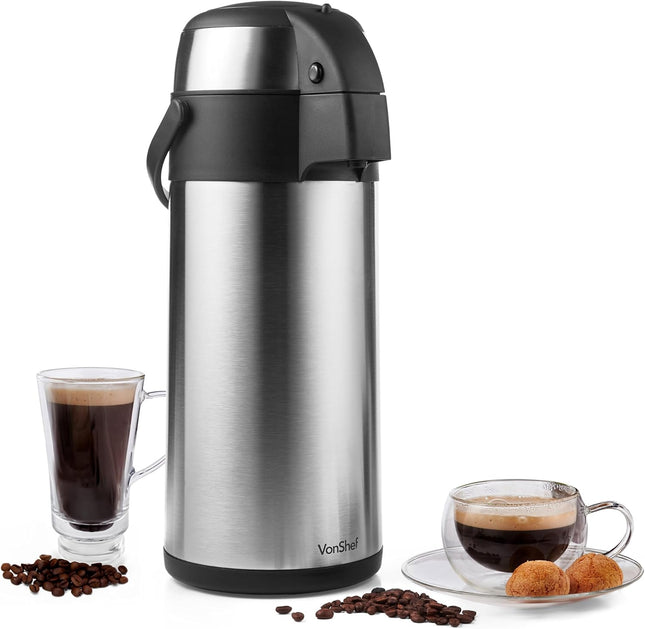 VonShef Stainless Steel Airpot – 3L & 5L Double-Wall Insulated Dispenser