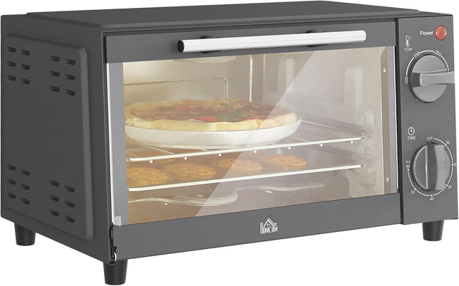 HOMCOM 9L Mini Oven – Compact Countertop Electric Grill & Toaster Oven, 750W Grey
