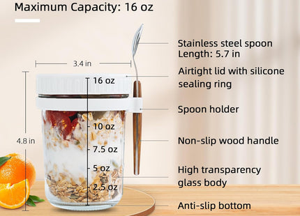 SMARCH Overnight Oats Jars with Lid & Spoon Set – 4-Pack (16oz, Multicolour)