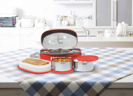 MILTON Executive Stainless Steel Lunch Box – 3-Piece Set with Fork & Spoon