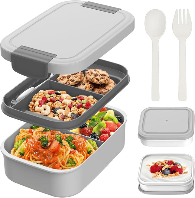 BIBURY Leakproof Bento Lunch Box – 1.9L, 4 Compartments - Grey