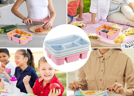 Voency 4 Pack Bento Lunch Box – 4-Compartment Reusable Snack Container with Transparent Lids, Stackable & Dishwasher Safe, 1200ml