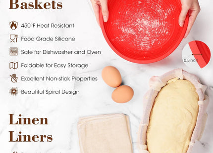DOQAUS Banneton Bread Proofing Basket Set – 10-Piece Silicone Sourdough Kit with Oval & Round Baskets, Baking Mats, Scrapers, Lame & Whisk – Dishwasher & Oven Safe