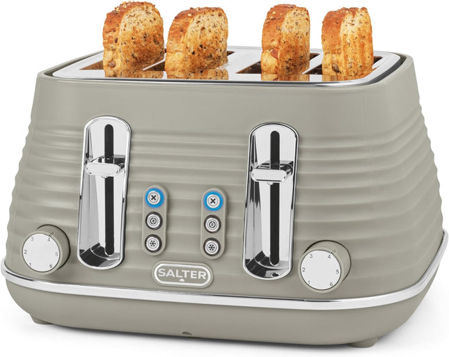 Salter Ripple 4 Slice Toaster – Taupe, Wide Slots, 1630W - Beige