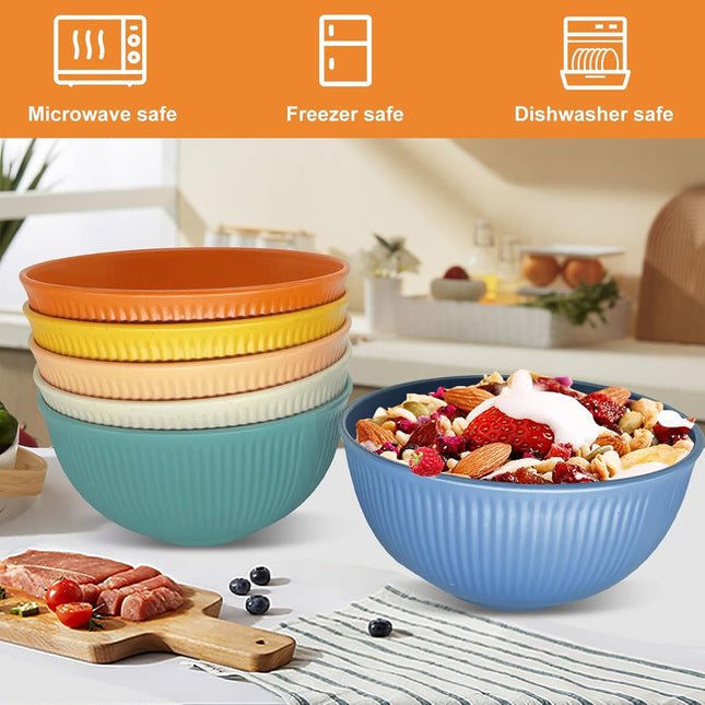 Ulrikco 7-Piece Unbreakable Plastic Bowls Set – Colorful 655ml Lightweight