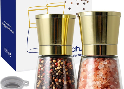 Vzaahu Salt and Pepper Grinder Set – Gold Stainless Steel, Adjustable Ceramic Core, 2pcs