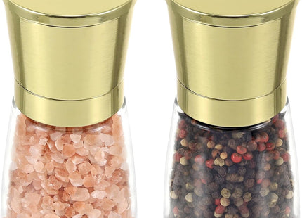 Vzaahu Salt and Pepper Grinder Set – Gold Stainless Steel, Adjustable Ceramic Core, 2pcs