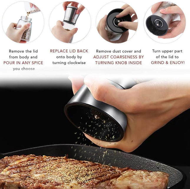 LessMo Salt & Pepper Grinder Set – 2-Piece Manual Mills with Adjustable Ceramic Grinder