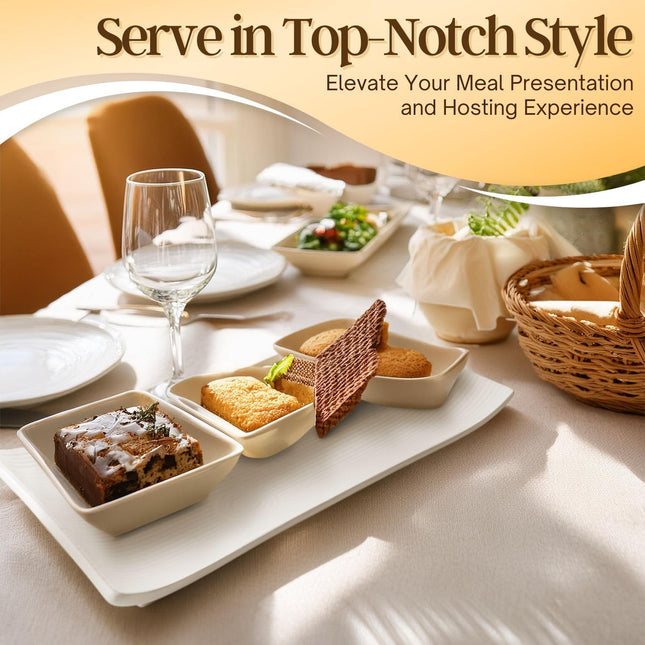 Flexzion 10" White Rectangular Serving Platters – Set of 4 Ceramic Plates